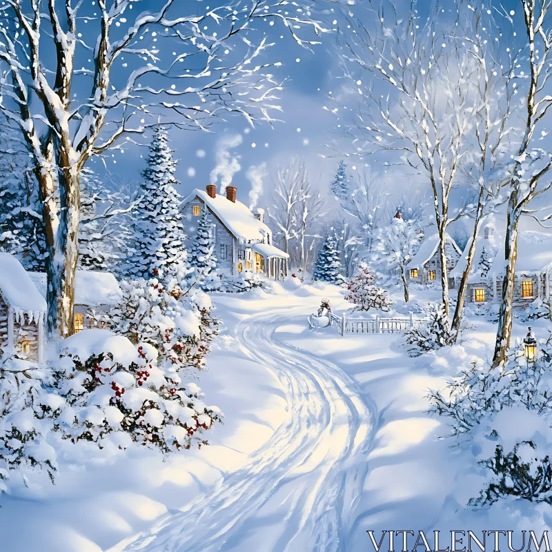 AI ART Tranquil Snowy Cottage Landscape