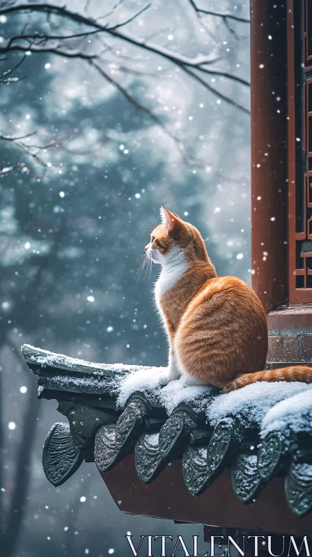 AI ART Charming Cat in Snowfall