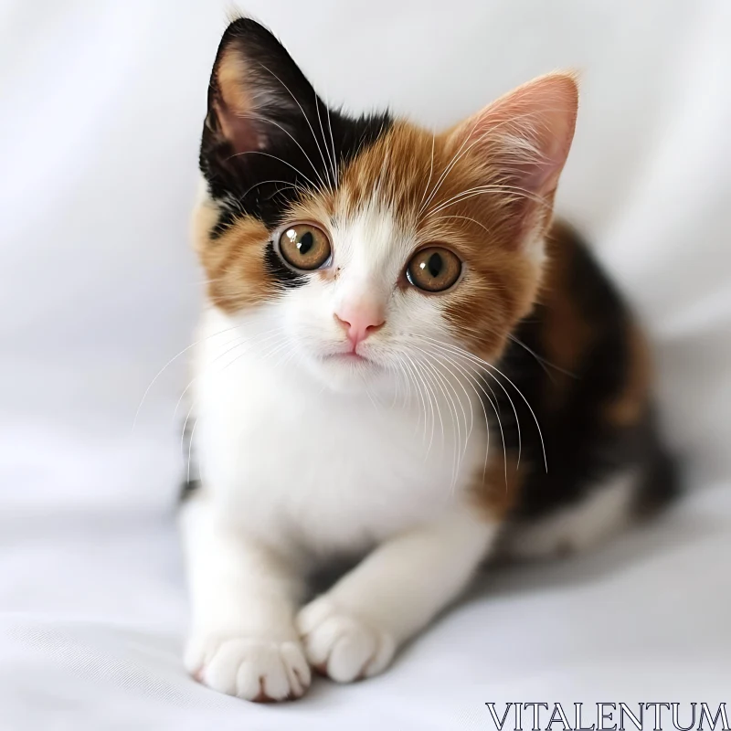 Cute Calico Kitten with Expressive Eyes AI Image