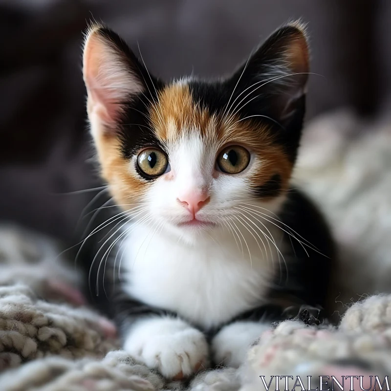 Adorable Calico Kitten Close-up AI Image