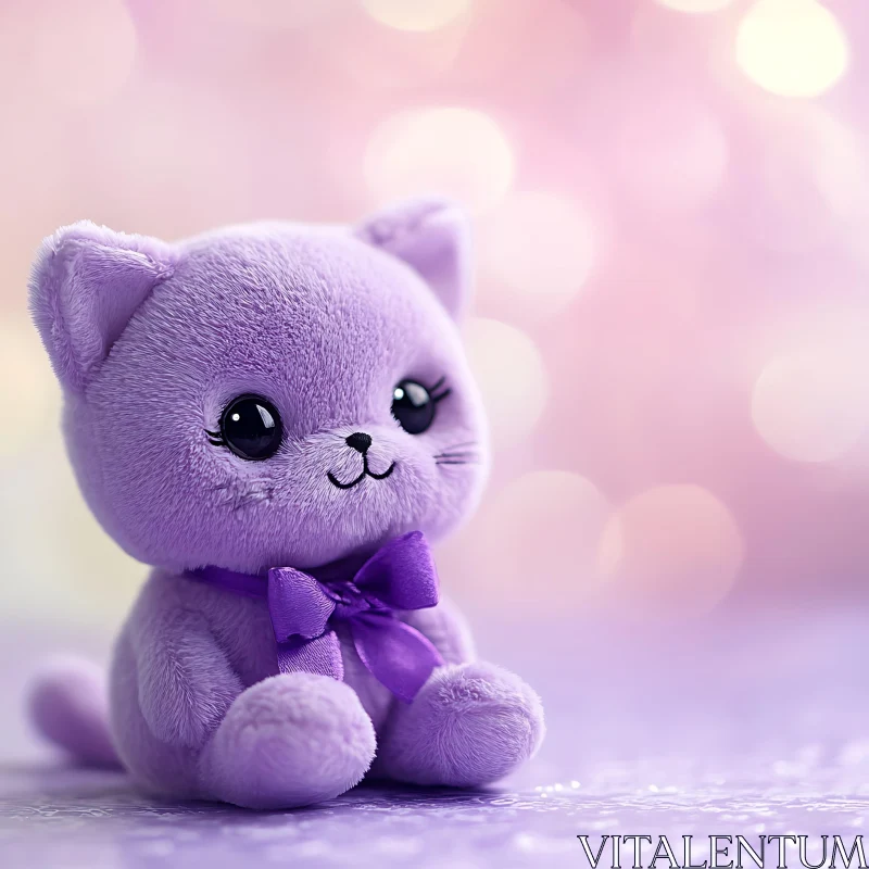 Charming Purple Kitten Plush with Bow AI Image