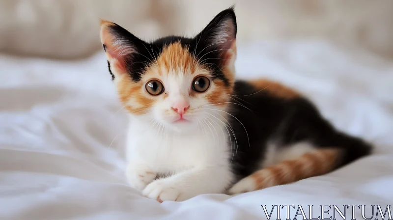 Calico Kitten on White Blanket AI Image