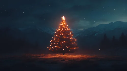 Glowing Christmas Tree in a Silent Night Landscape