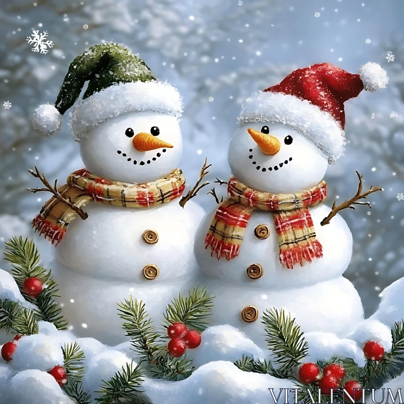 Charming Snowmen in Christmas Setting AI Image