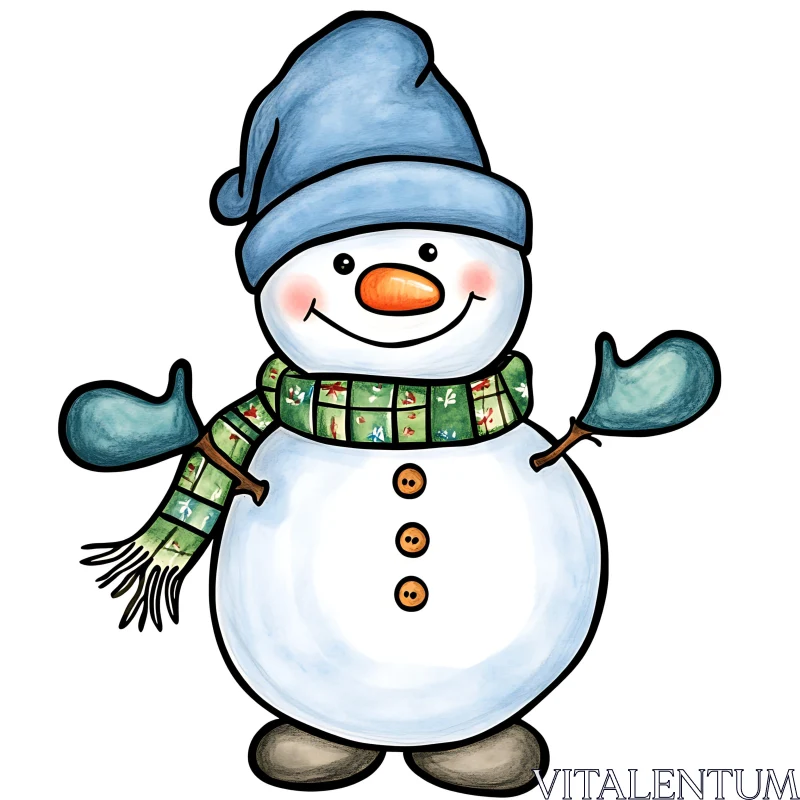 Festive Snowman Illustration with Winter Accessories AI Image