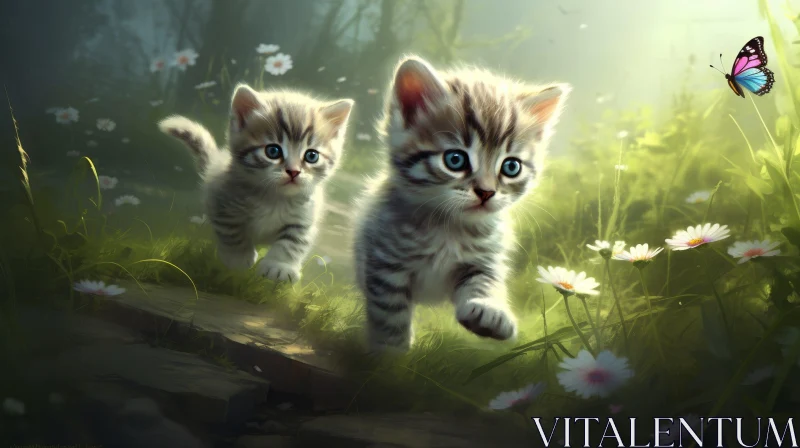 Adorable Kittens in Flower Field AI Image