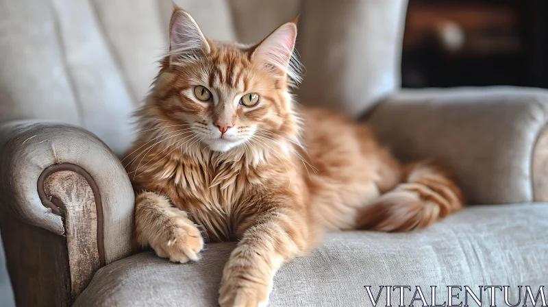 Elegant Feline Relaxing on Antique Armchair AI Image