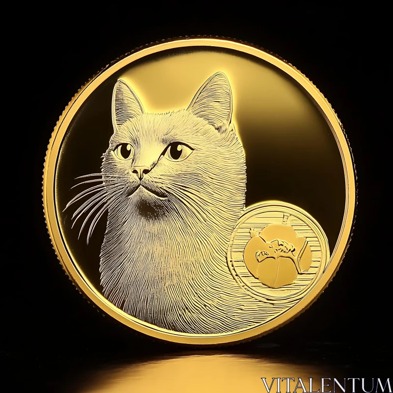 Exquisite Cat Portrait on Gold Coin AI Image