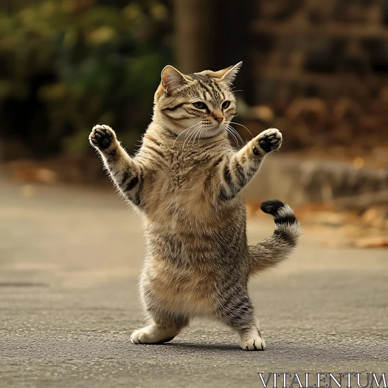 Cute Standing Tabby Cat on Pavement AI Image