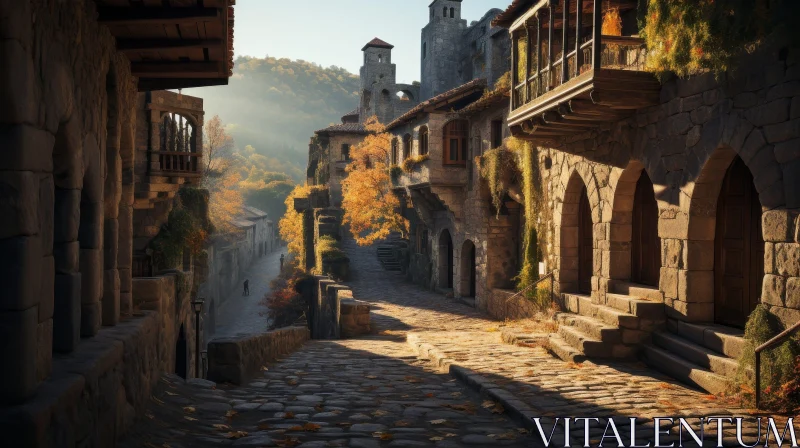 Charming Medieval Town Street Scene AI Image