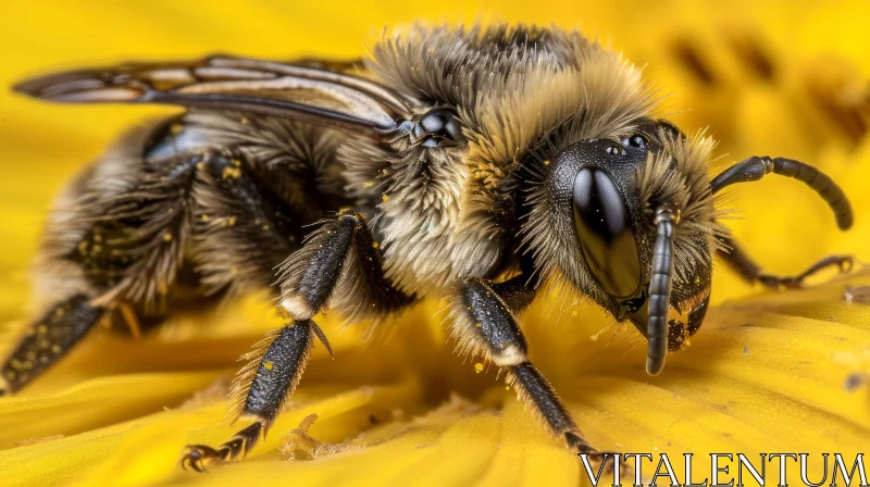 Close-up of Bee on Vibrant Yellow Flower AI Image