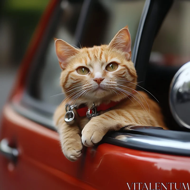 Ginger Feline in Car Window AI Image