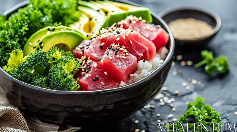 Delicious Tuna Poke Bowl - Exquisite Food Photography AI Image