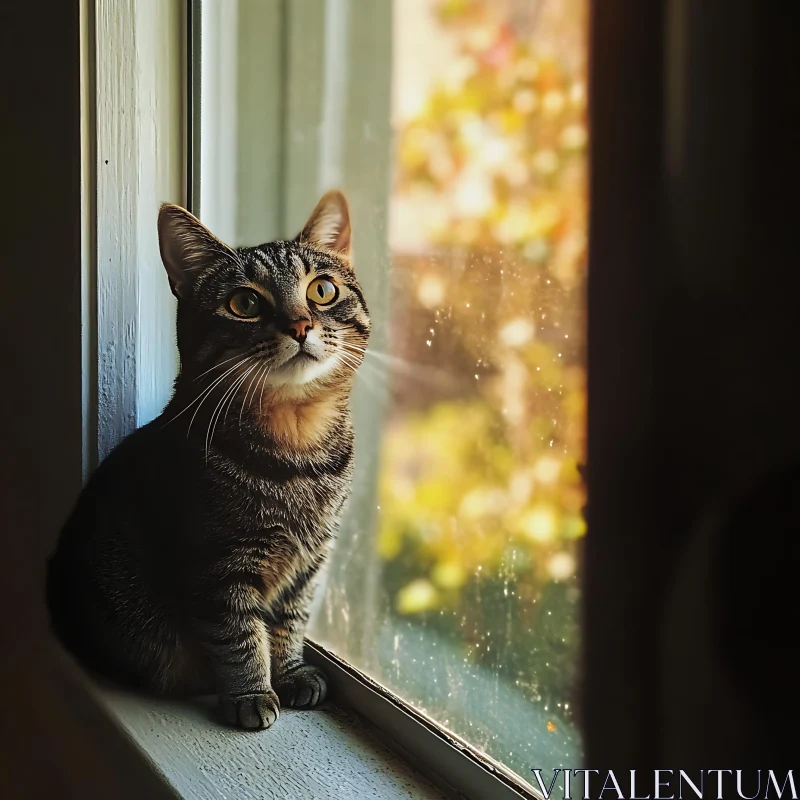 Serene Tabby Cat in Autumn Light AI Image