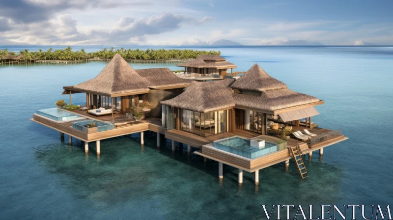 Luxury Cottage Floating on Tranquil Ocean Waters | Coral Island AI Image