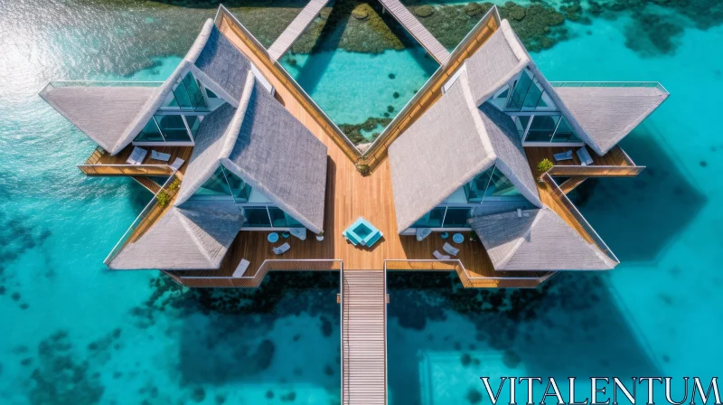 Seawater Villa in Maldives: Aerial View of a Serene Retreat AI Image