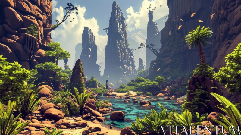 Tranquil Landscape: Majestic Canyon with a Serene River AI Image