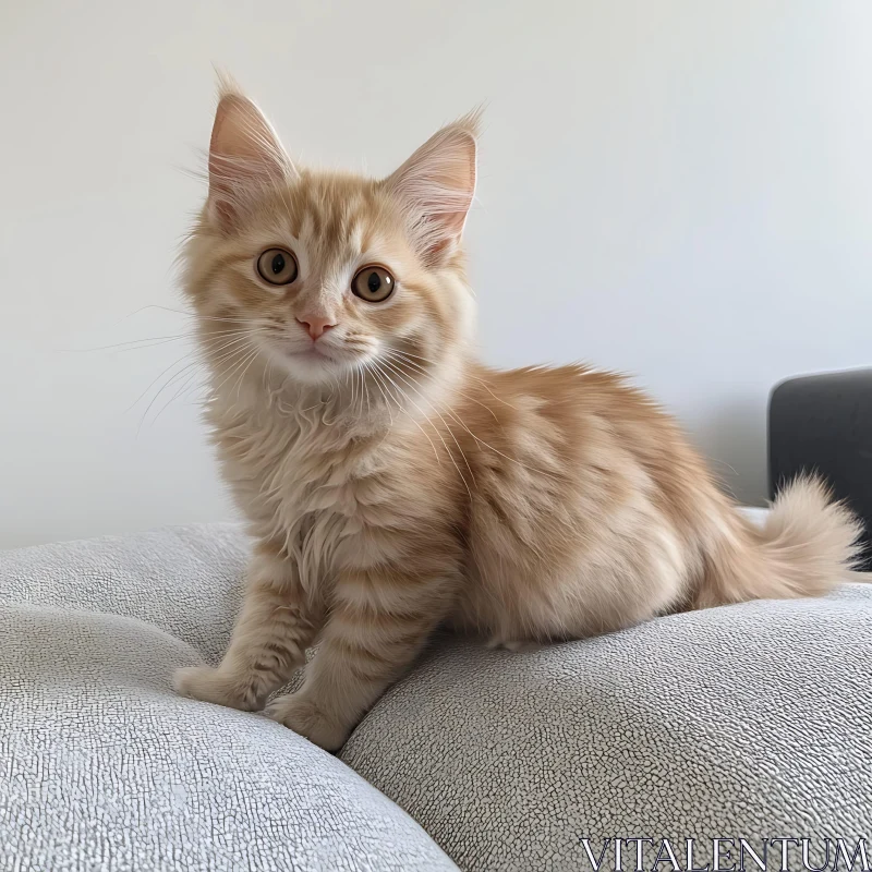 Charming Ginger Kitten on Soft Cushion AI Image