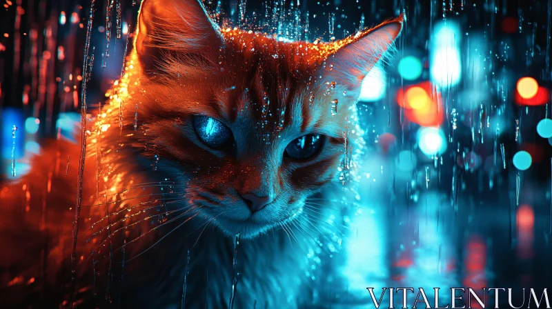 AI ART Glistening Feline Under Neon Lights