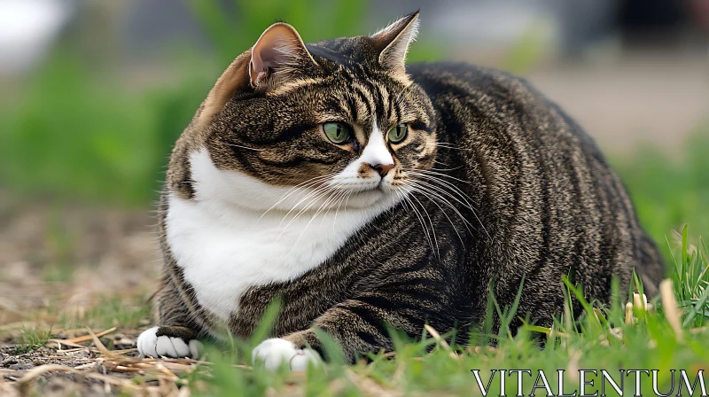 Tabby Cat Sitting in Grass AI Image