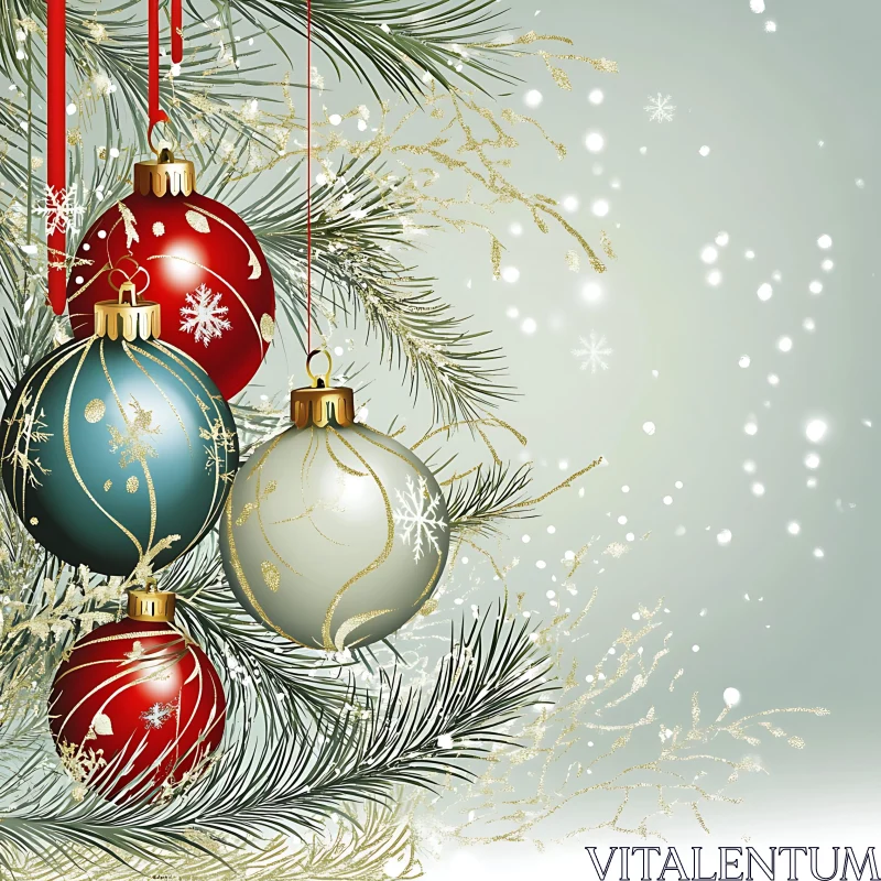 Christmas Tree Baubles and Decor AI Image