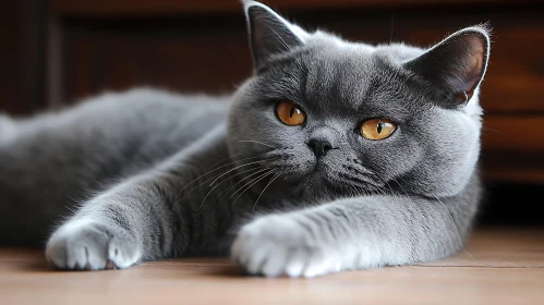 Serene Gray Cat with Yellow Eyes Resting