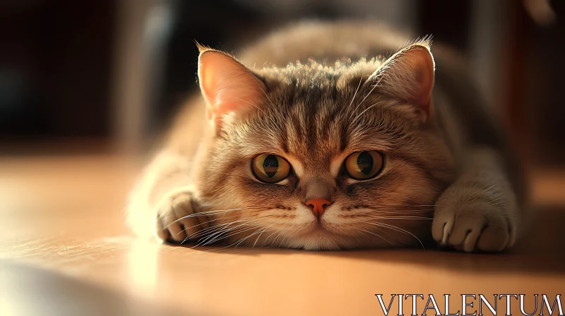 Cat Relaxing on Floor in Warm Sunlight AI Image