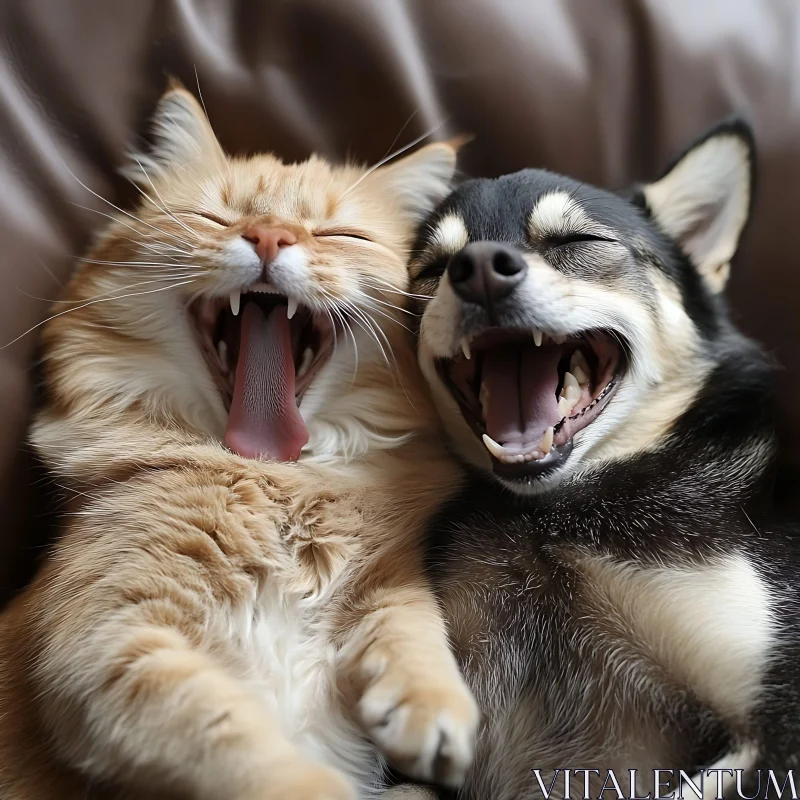 Cat and Dog Enjoying a Synchronized Yawn AI Image