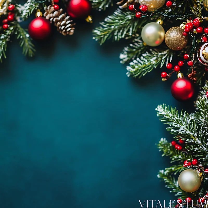 Holiday Pine Branches with Baubles and Berries AI Image