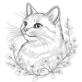 Intricate Cat Drawing with Flowers