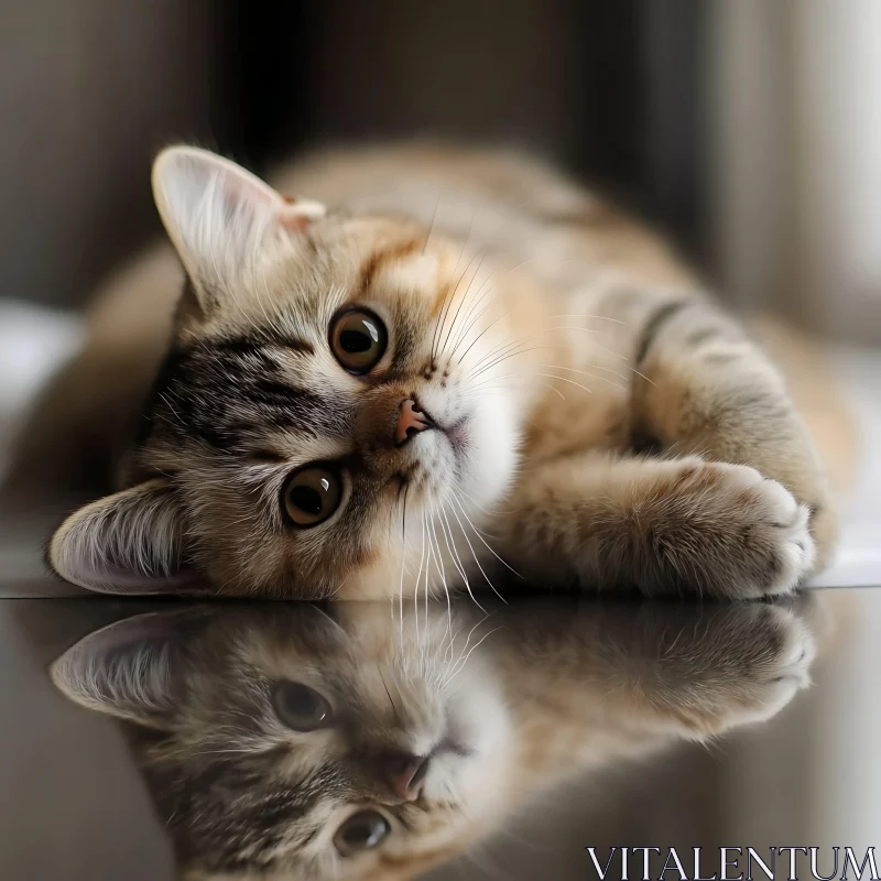 Charming Kitten with Expressive Eyes on Reflective Surface AI Image