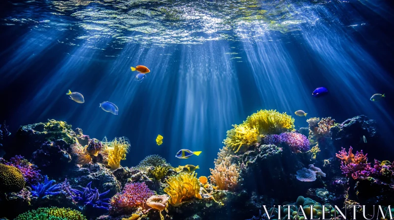 Luminous Coral Reef and Marine Creatures AI Image