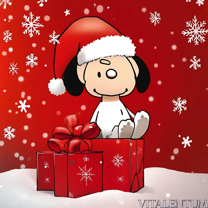 Cheerful Cartoon Dog Celebrating Christmas AI Image