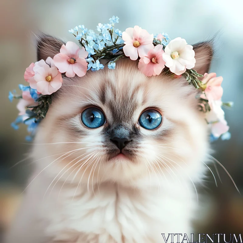 Charming Kitten with Floral Crown AI Image