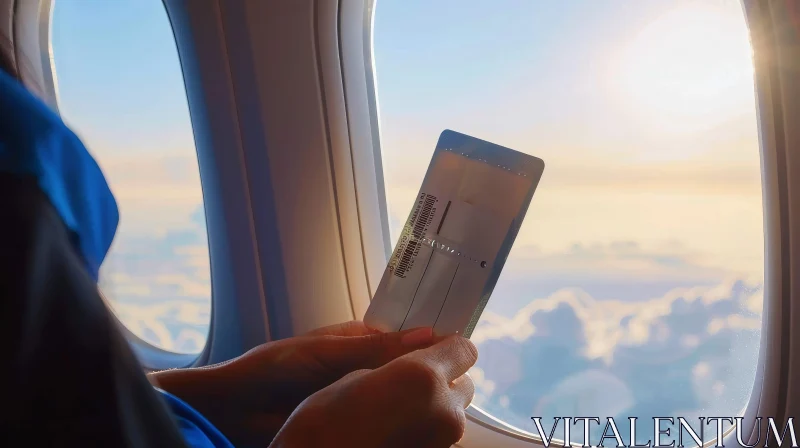 Airline Ticket in Hand by Airplane Window AI Image
