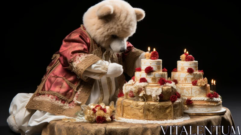 Baroque-Inspired Teddy Bear Cake Decorator - Artistic Photo AI Image