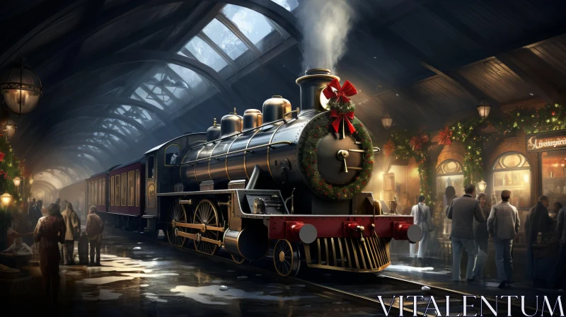 Captivating Christmas Train Wallpaper - Detailed and Realistic AI Image