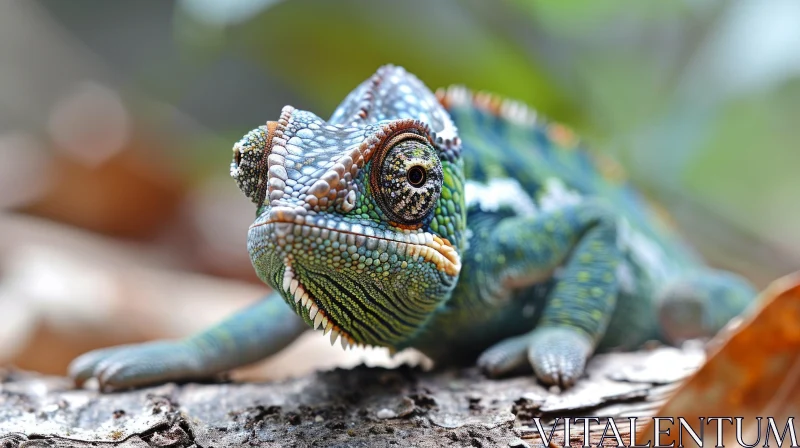 Close-up of a Fascinating Green Chameleon on a Branch AI Image