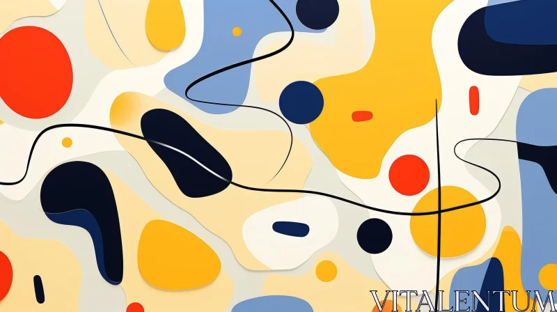 Colorful Abstract Painting with Organic Shapes and Curved Lines AI Image
