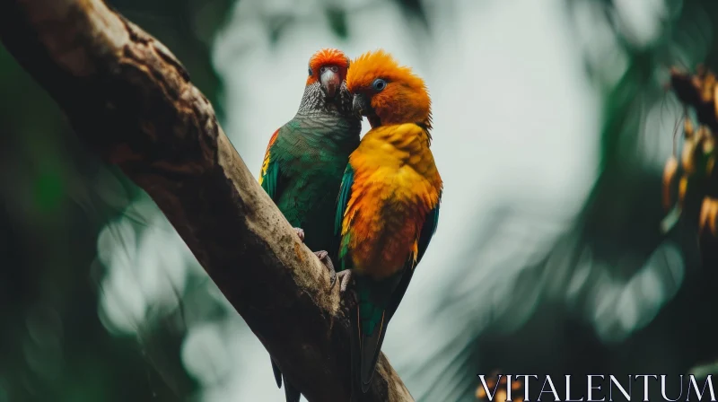 Colorful Parrots on Branch | Nature's Beauty AI Image