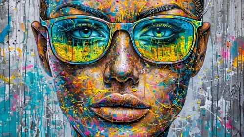 Confident Woman in Vibrant Digital Painting | Blue Sunglasses