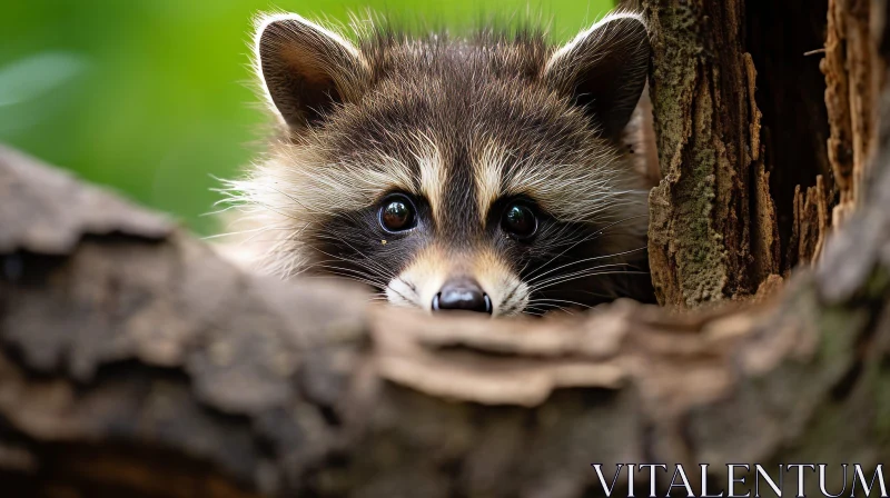 Curious Raccoon Peeking from Tree AI Image