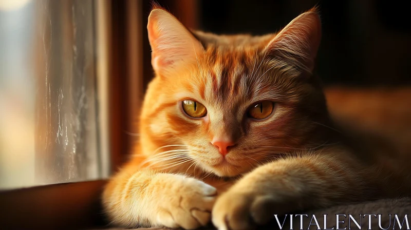 Serene Ginger Cat by Sunlit Window AI Image