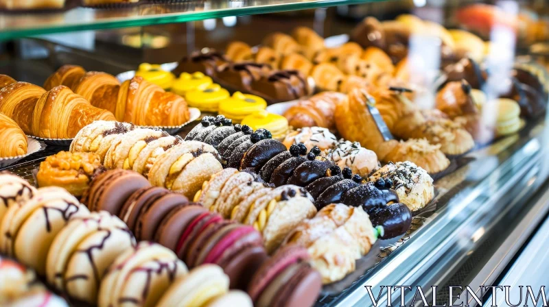 Exquisite Assortment of Pastries in a Glass Bakery Case AI Image