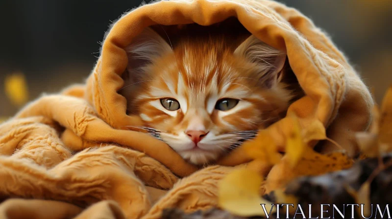 AI ART Ginger Kitten Wrapped in Brown Blanket - Enchanting Portrait