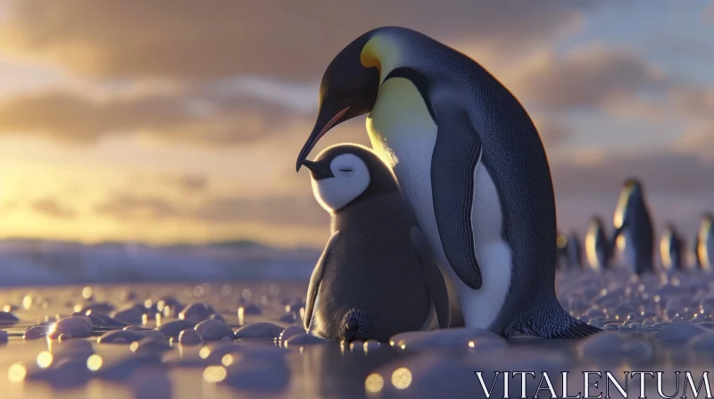AI ART Heartwarming Penguin and Chick Scene - Natural Beauty Captured