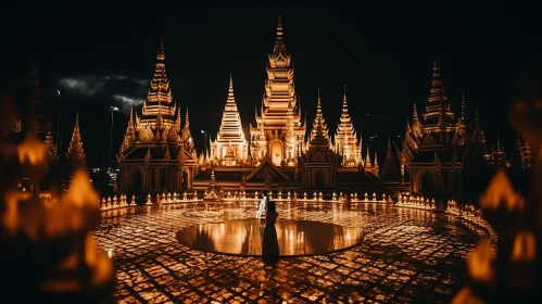 Illuminated Temple at Night: A Romantic Architectural Masterpiece