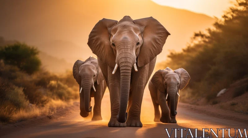 AI ART Majestic African Elephants Walking in Savannah
