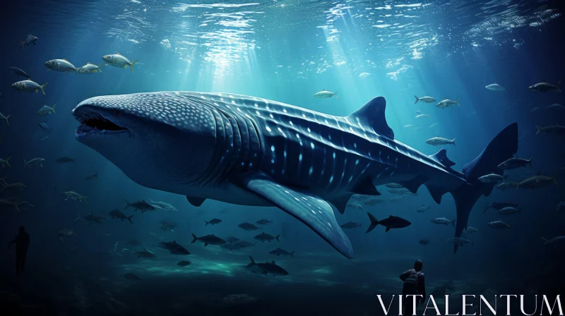 Whale Shark in the Underwater Realm - Realistic Fantasy Art AI Image