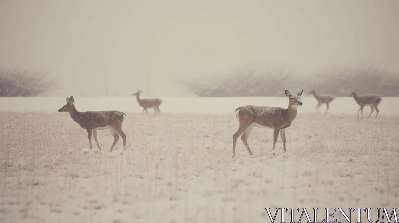Winter Deer Scene in Snowy Field AI Image
